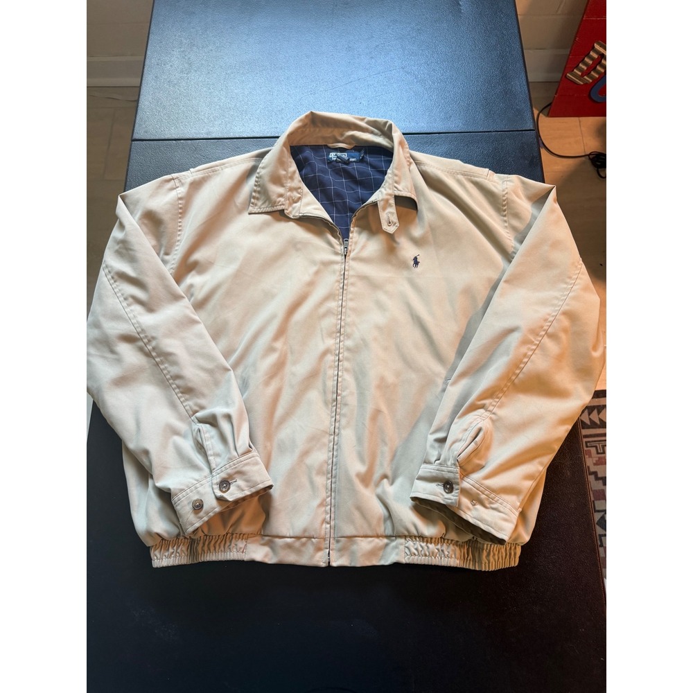 Polo Ralph Lauren Harrington Jacket Mens XXL Tan Beige Windowpane Check Lined